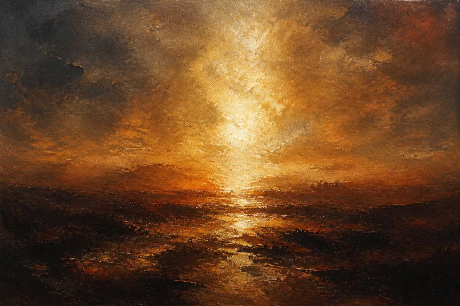 Threshold, original painting by Onthephin — a dark passage opening onto gold light