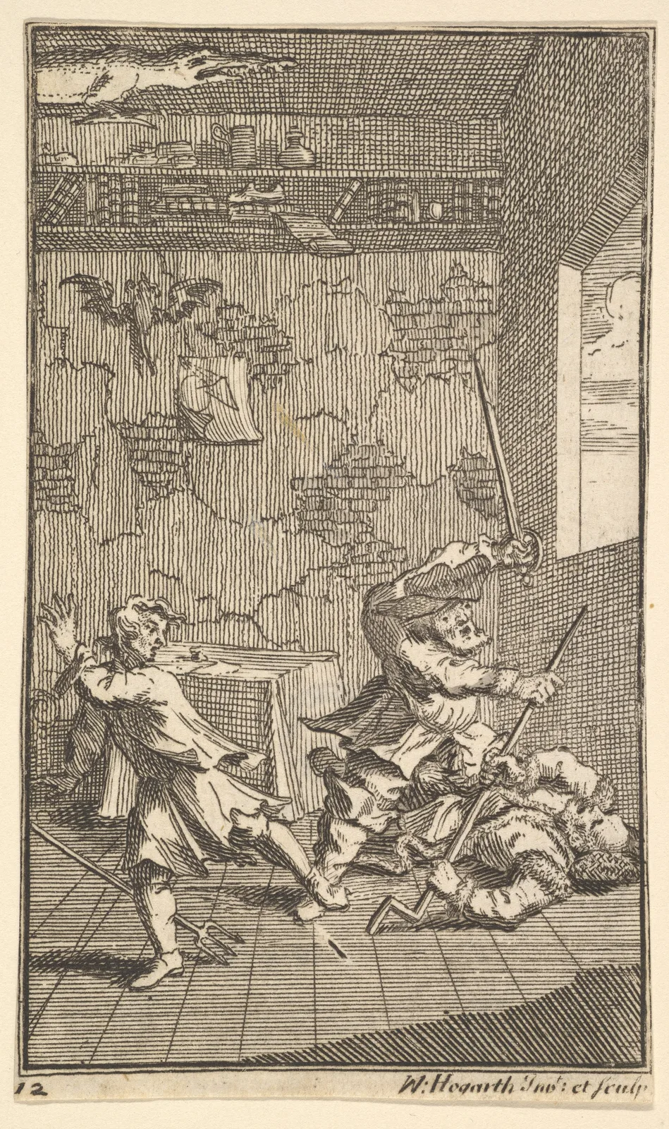 Hudibras Beating Sidrophel and Whachum (Seventeen Small Illustrations for Samuel Butler's Hudibras, no. 12)