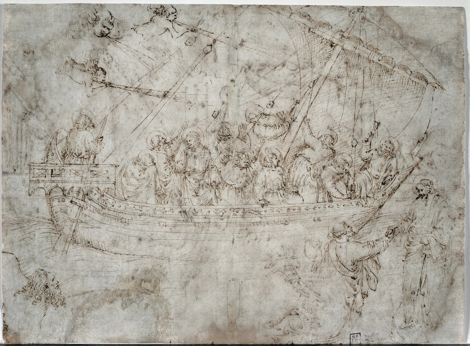 Two Drawings of Ships (verso)