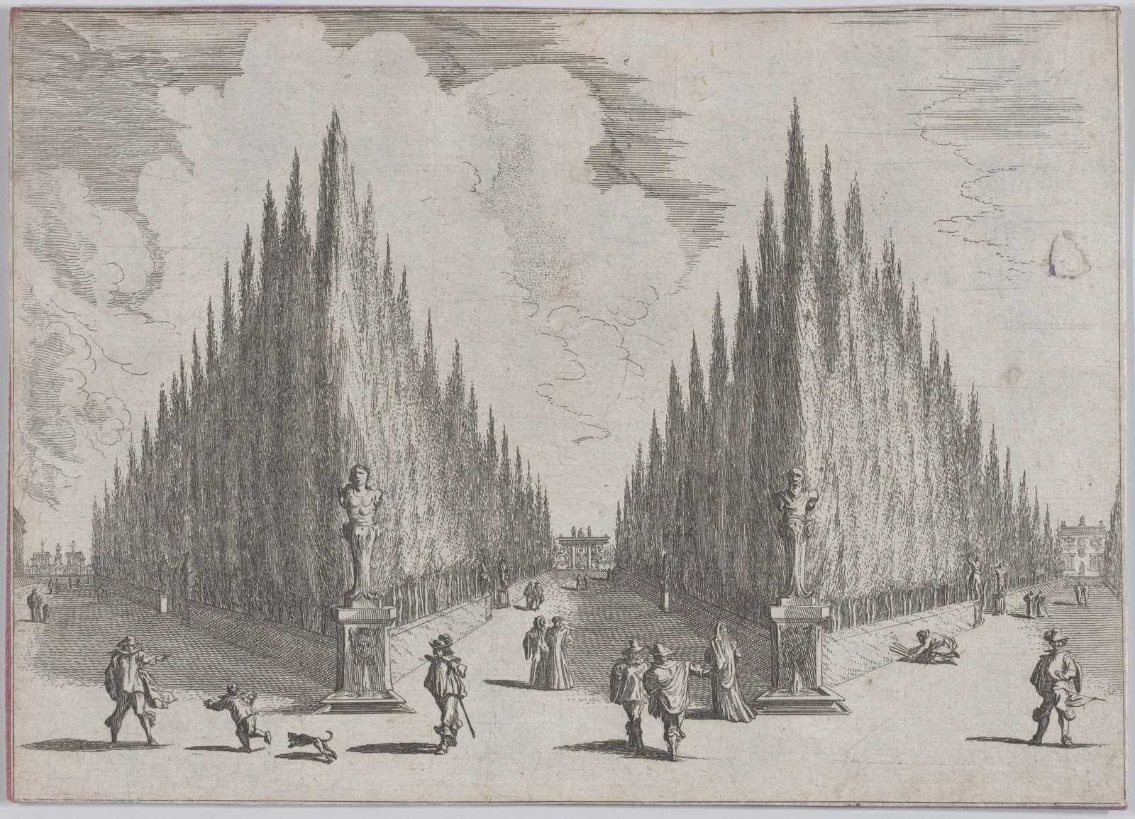 Three alleés separated by two groups of trees in pointed configurations, from 'Views of Gardens' (Vedute de' Giardini)