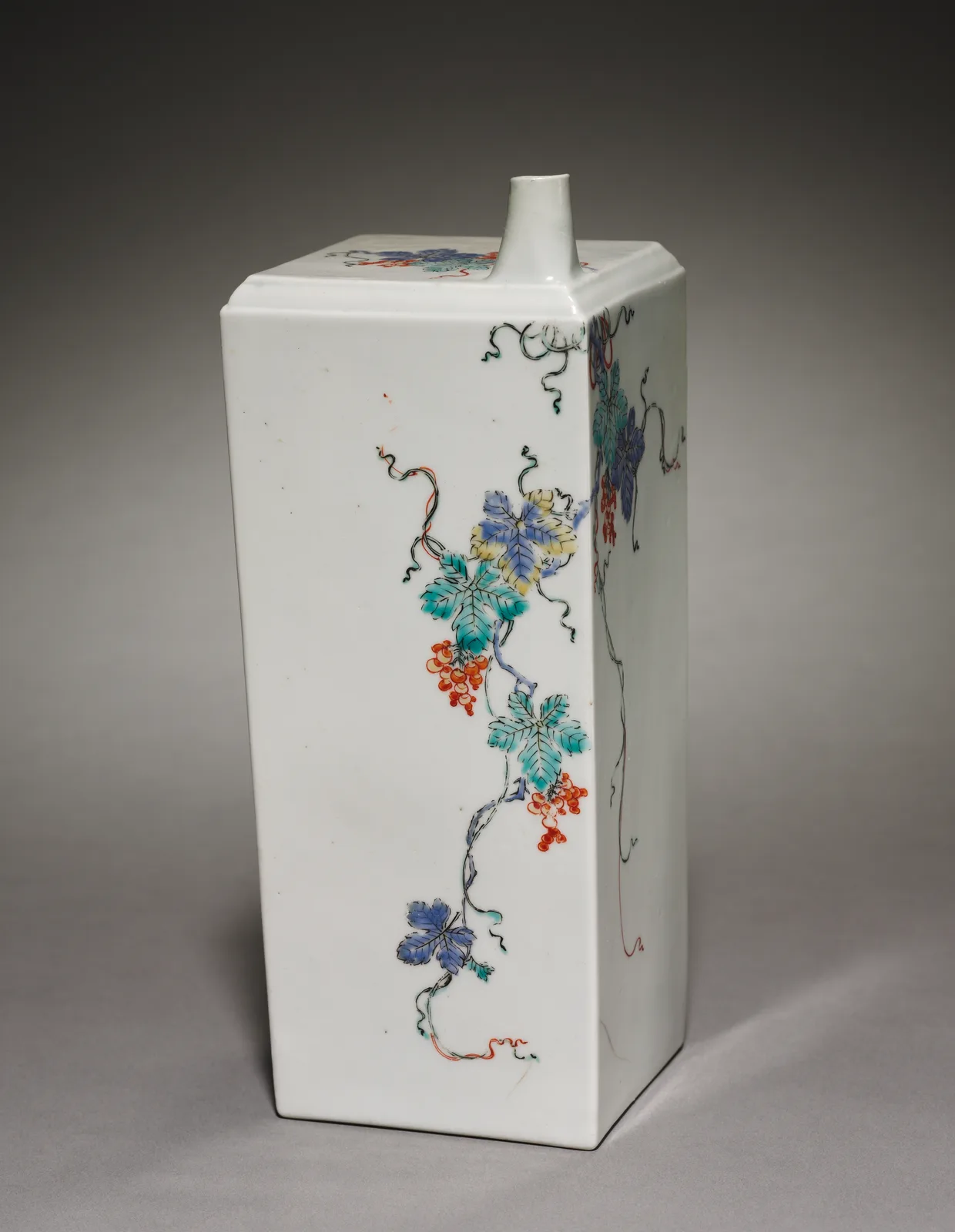Square Bottle with Squirrel and Grapes