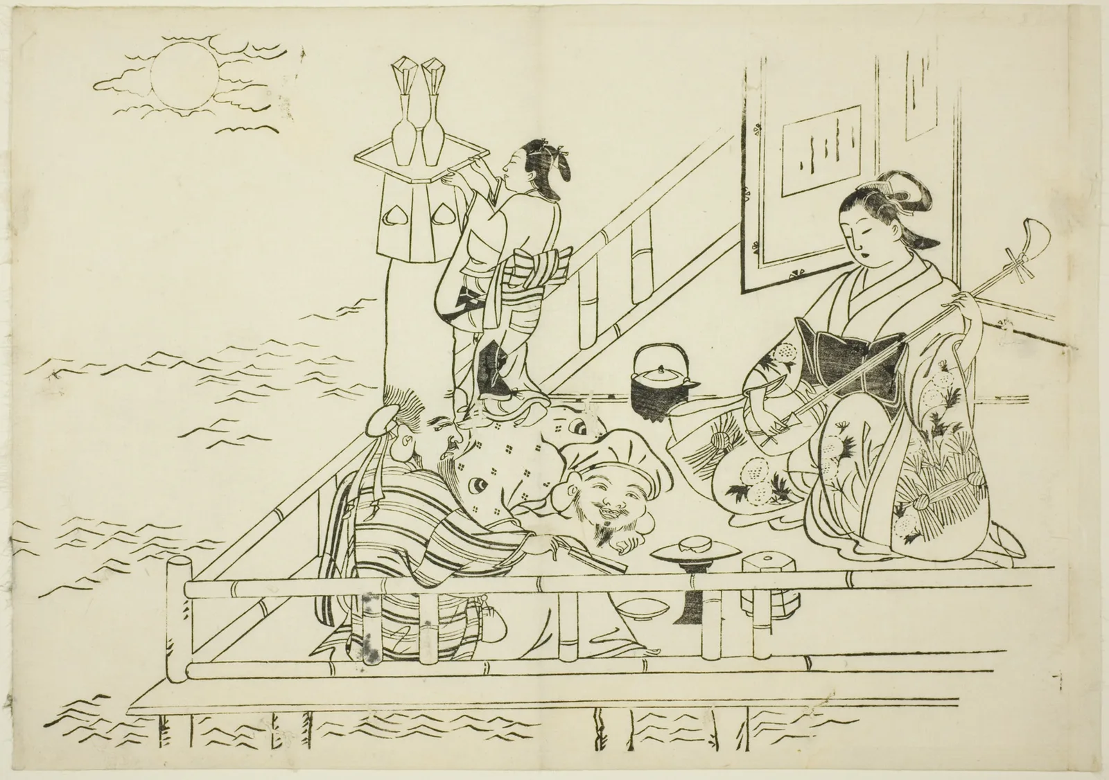 Courtesan entertaining Daikoku and Fukurokuju, no. 10 from a series of 12 prints