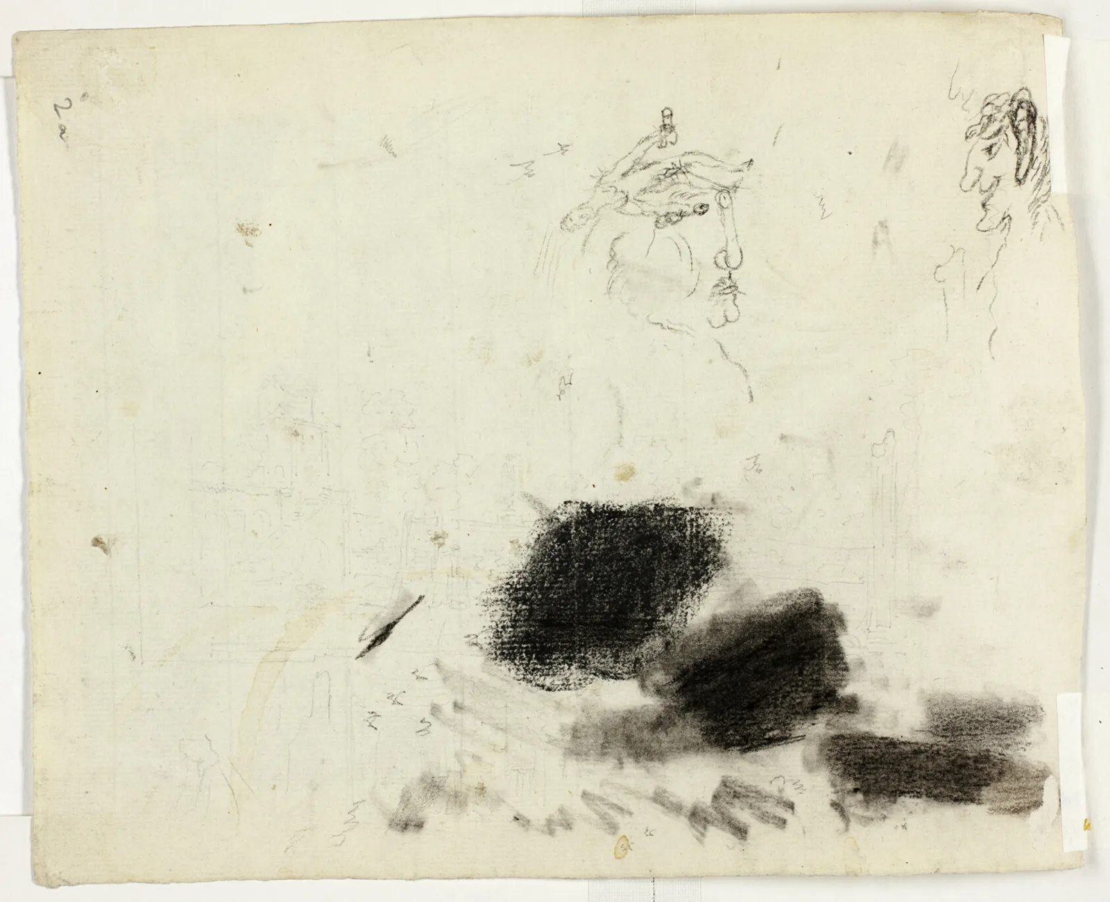 Sheet of Sketches: Architectural and Erotic Drawings