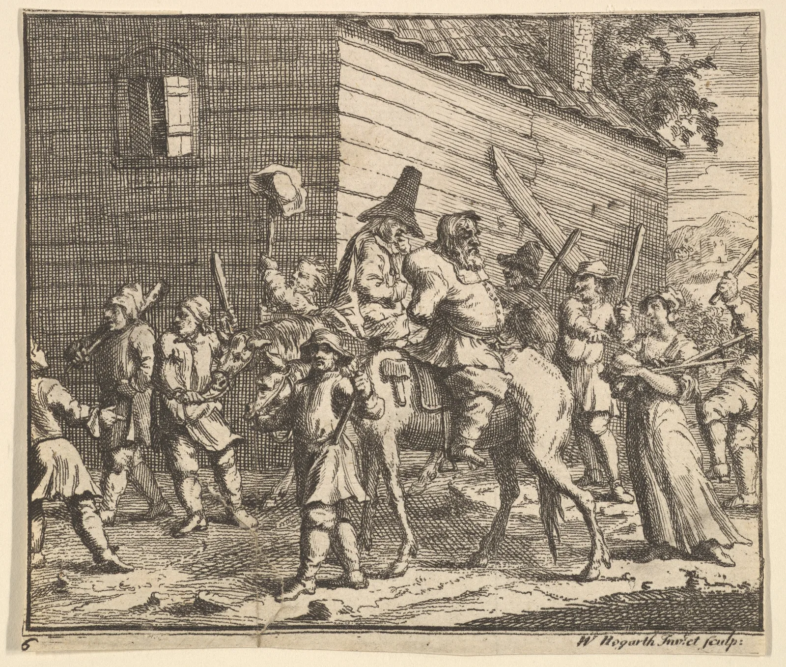 Hudibras and Ralpho Made Prisoners and Carried to the Stocks (Seventeen Small Illustrations for Samuel Butler's Hudibras, no. 6)