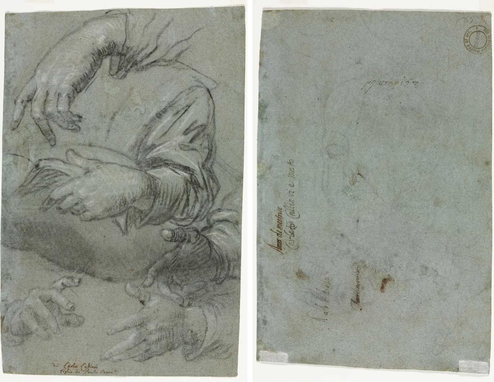 Studies of Hands (recto); Sketch of a Child's Head (verso)