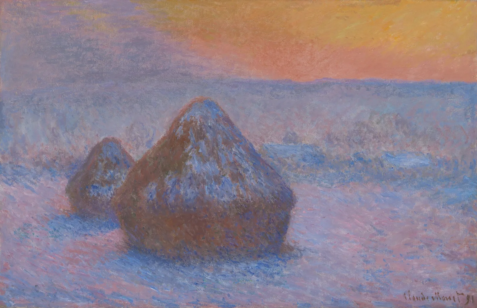 Stacks of Wheat (Sunset, Snow Effect)