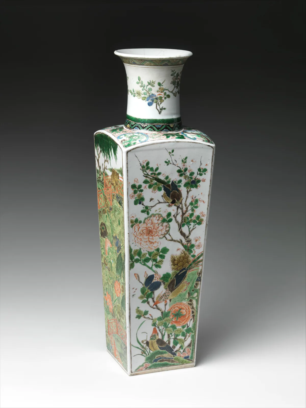 Vase with flowers and birds of the four seasons
