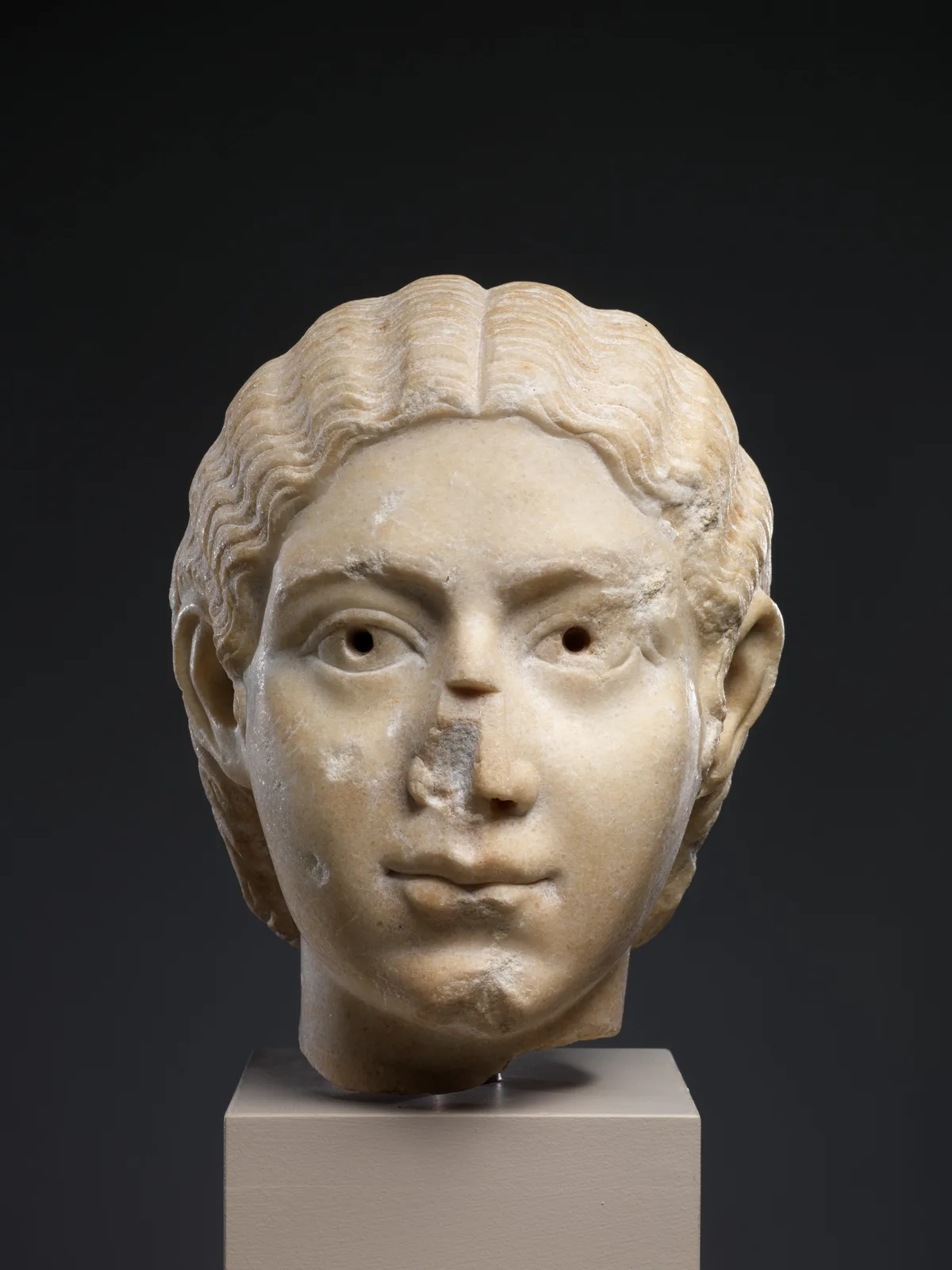 Marble portrait head of a woman