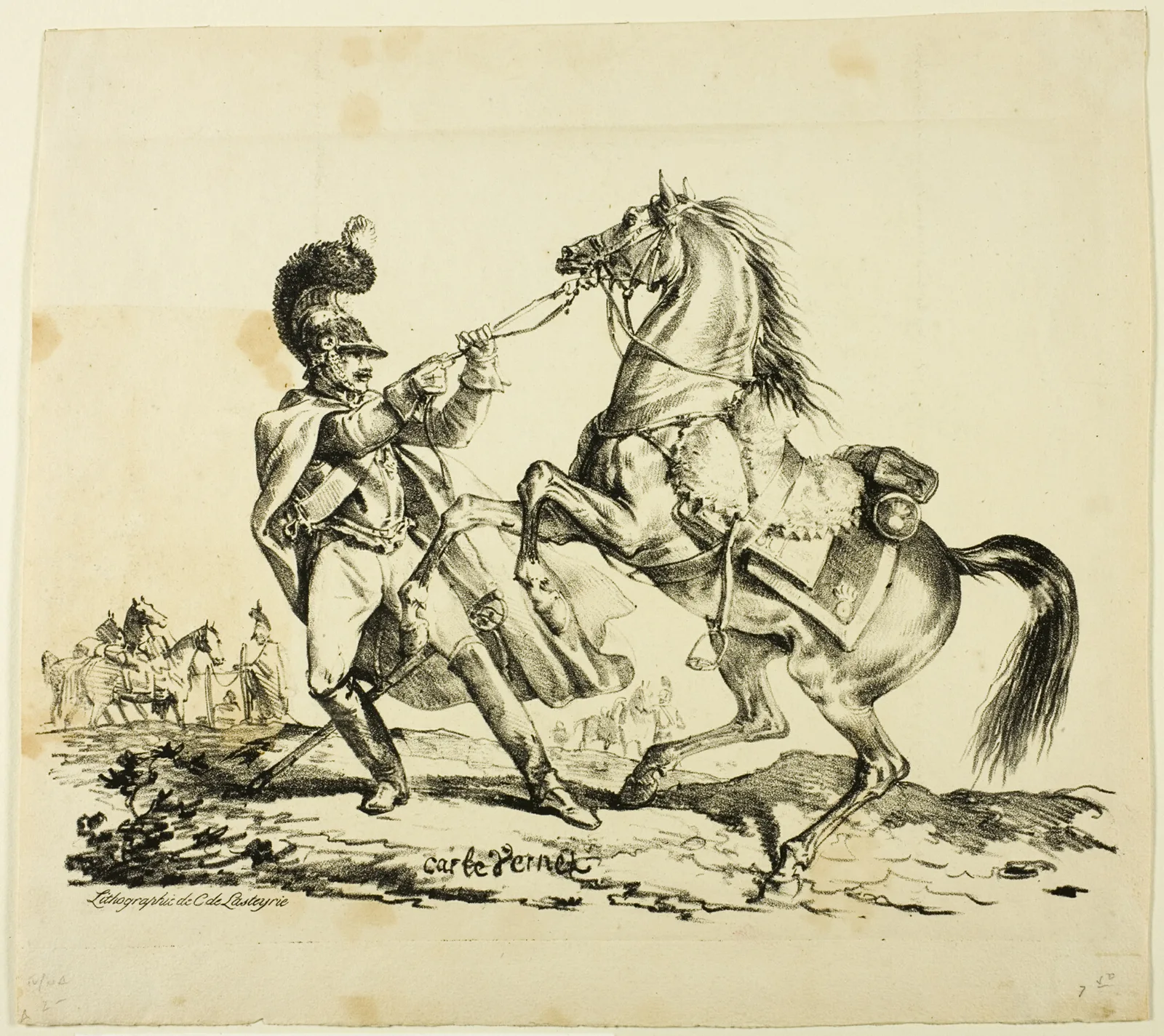 Cuirassier on Foot Restraining His Rearing Horse