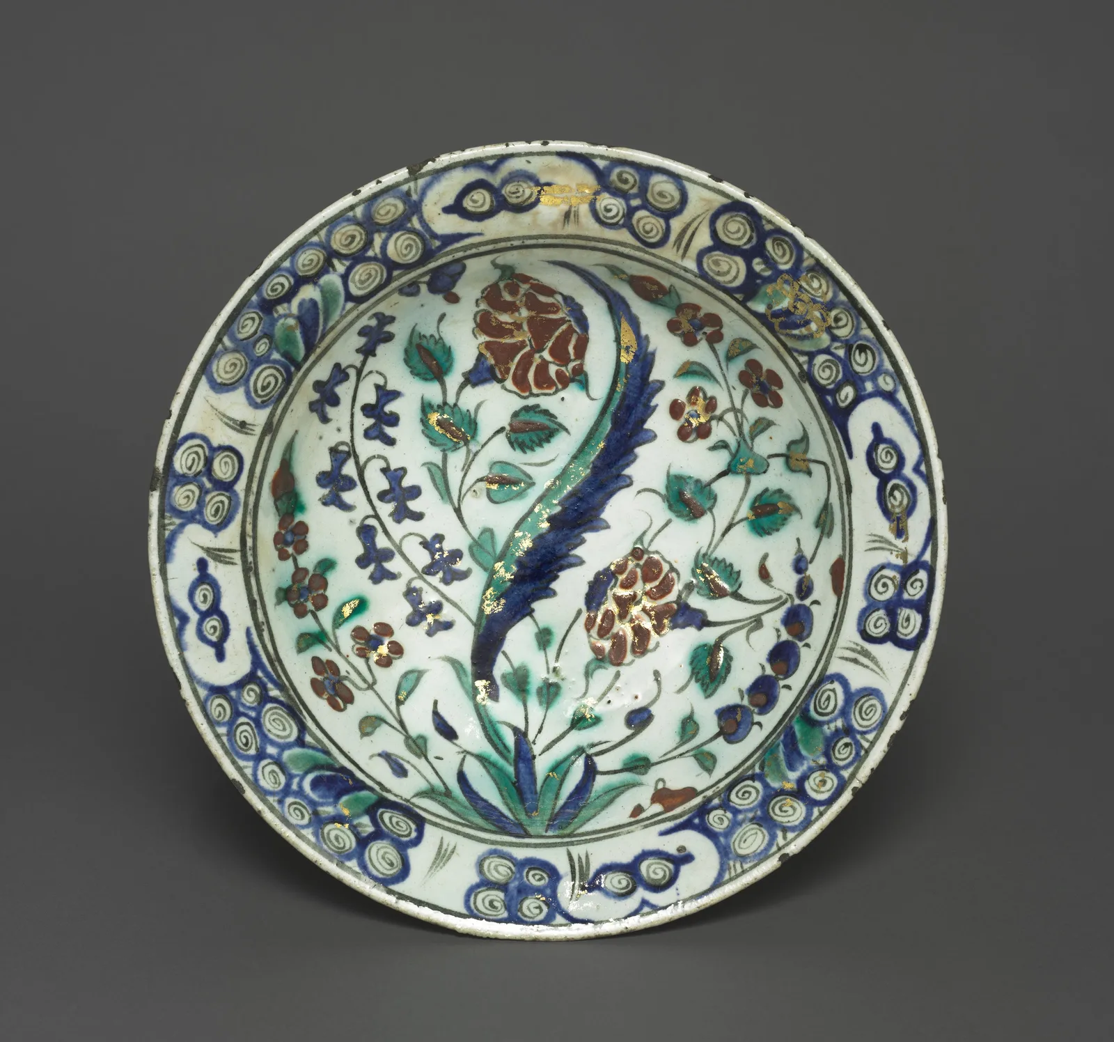 Gilded Dish with Flowers and Leaves
