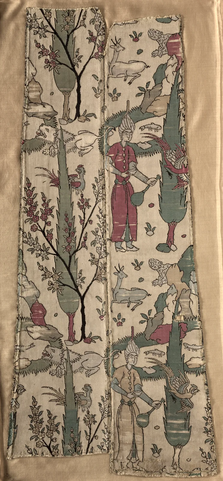 Wine bearers in landscape, from a robe