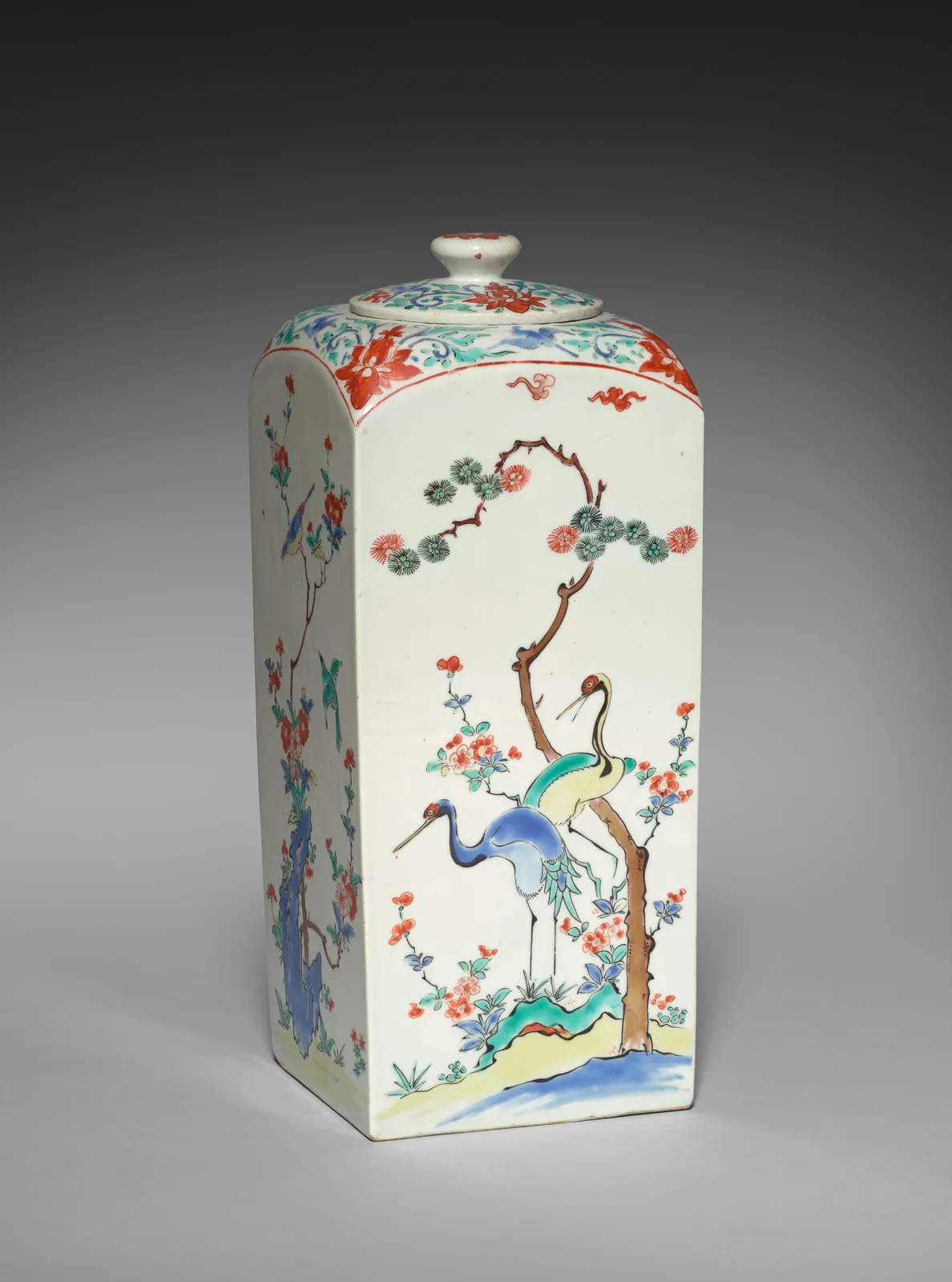 Square Jar with Birds and Flowers