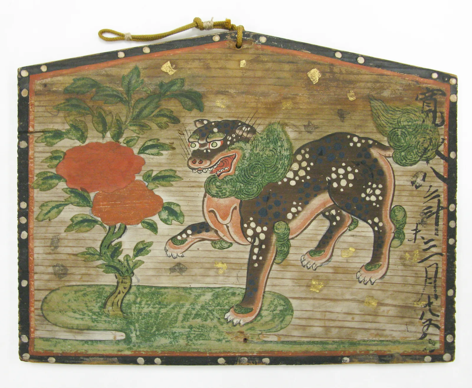 Ema (Votive Painting) of a Chinese Lion and Peony Tree