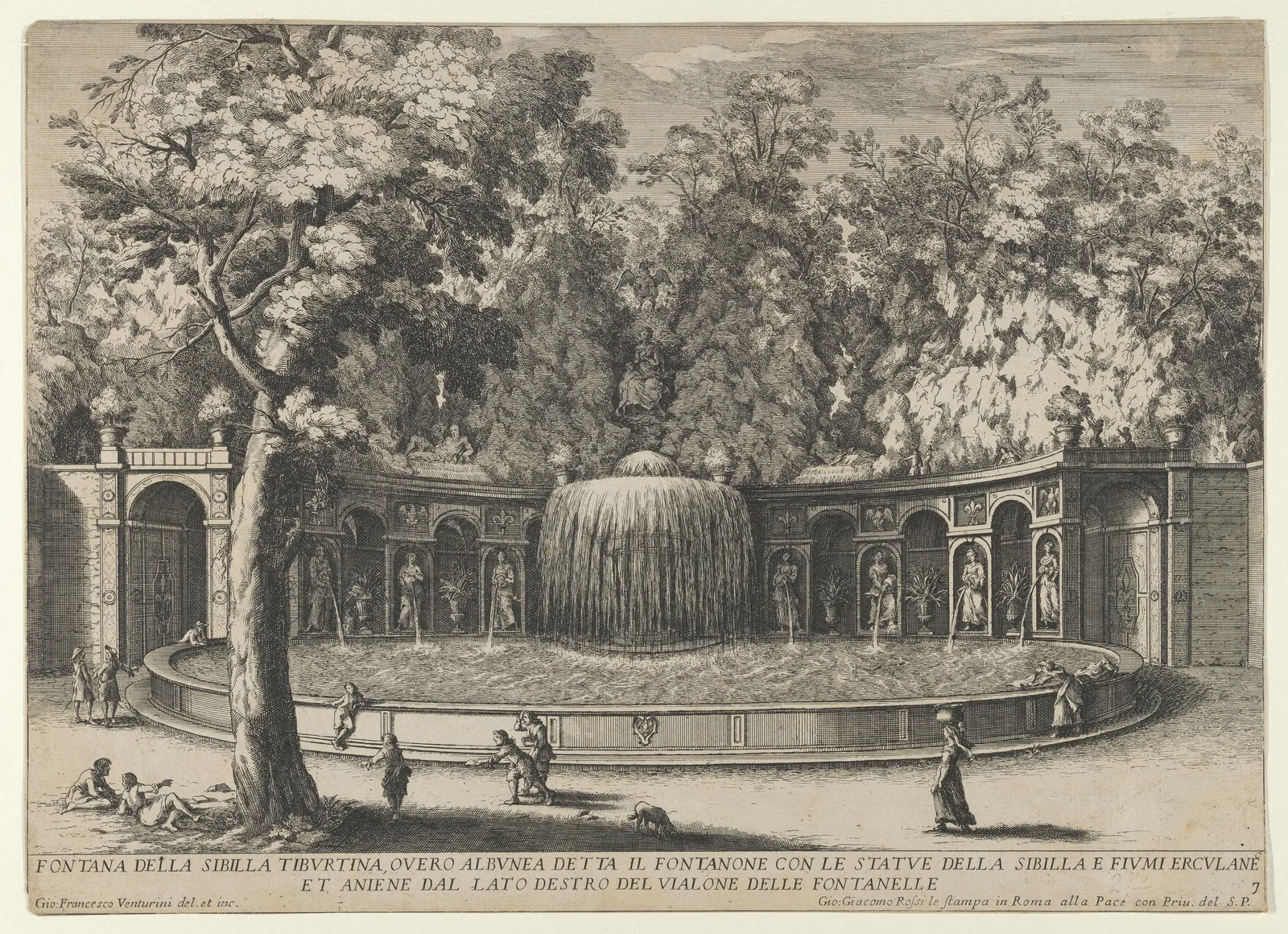 Book IV, plate 7: the fountain of the Tiburtine sibyl in the garden at Villa d'Este, Tivoli, from "The fountains of the Este garden in Tivoli" (Le fontane del Giardino Estense in Tivoli)