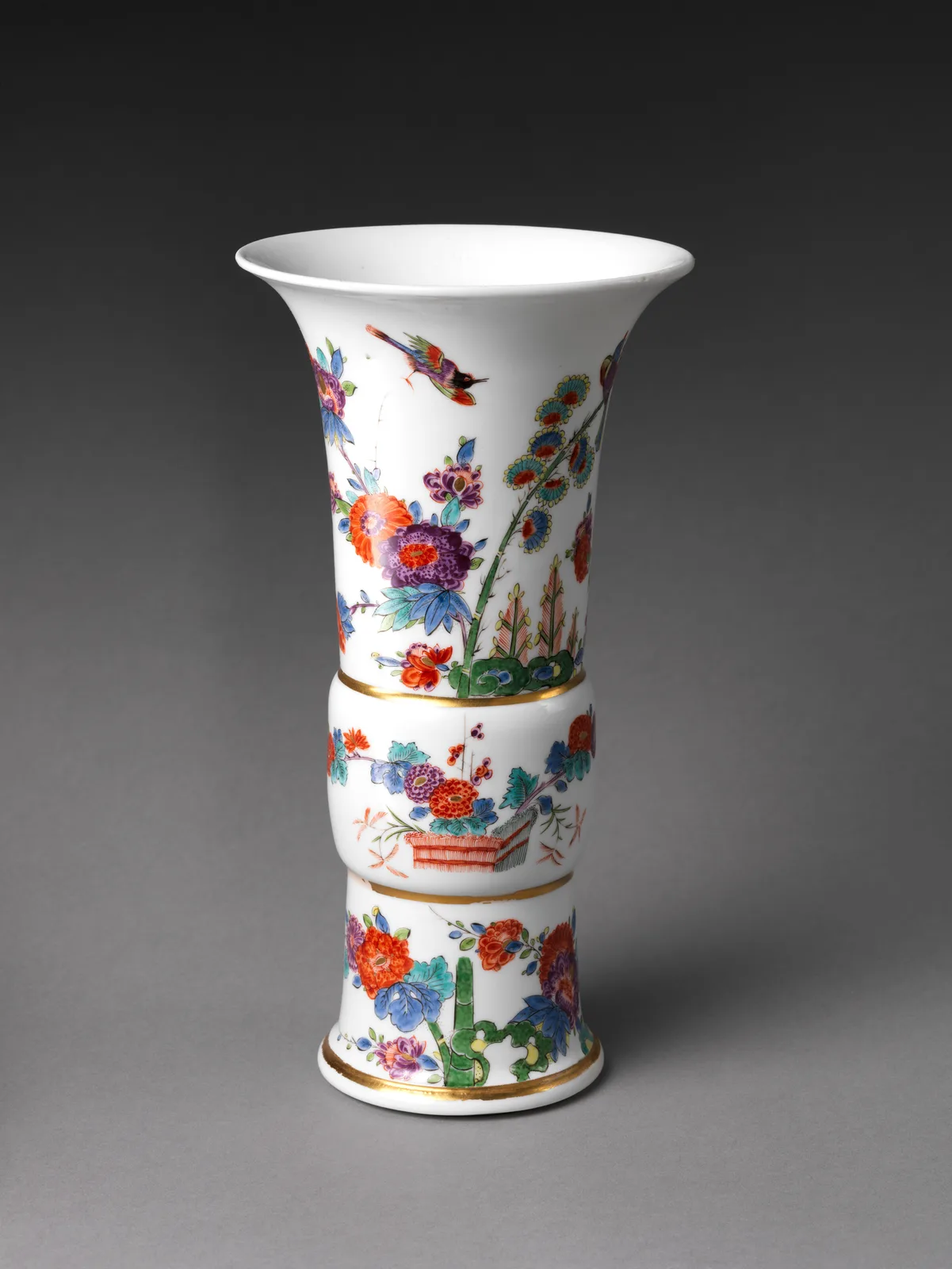 Vase with flowers and birds (one of a pair)