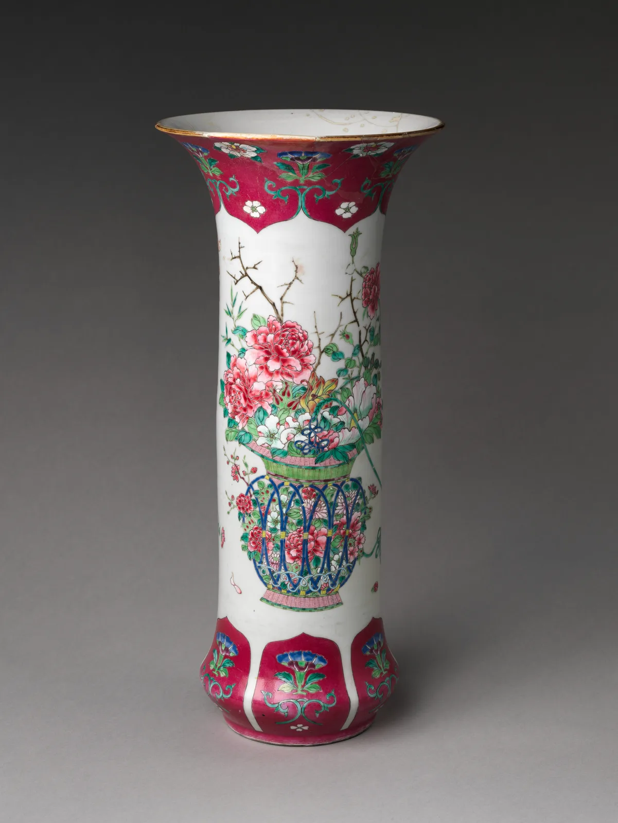 Vase with Basket of Auspicious Flowers