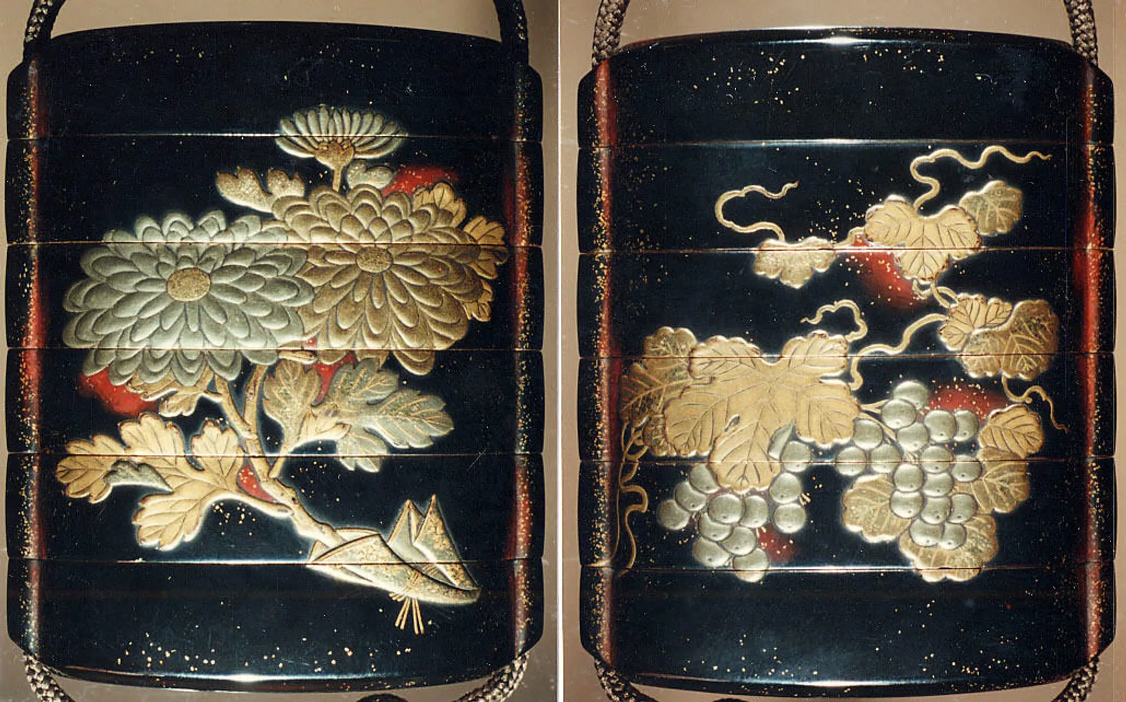 Case (Inrō) with Design of Leafy Grapevines (obverse); Chrysanthemum Spray (reverse)