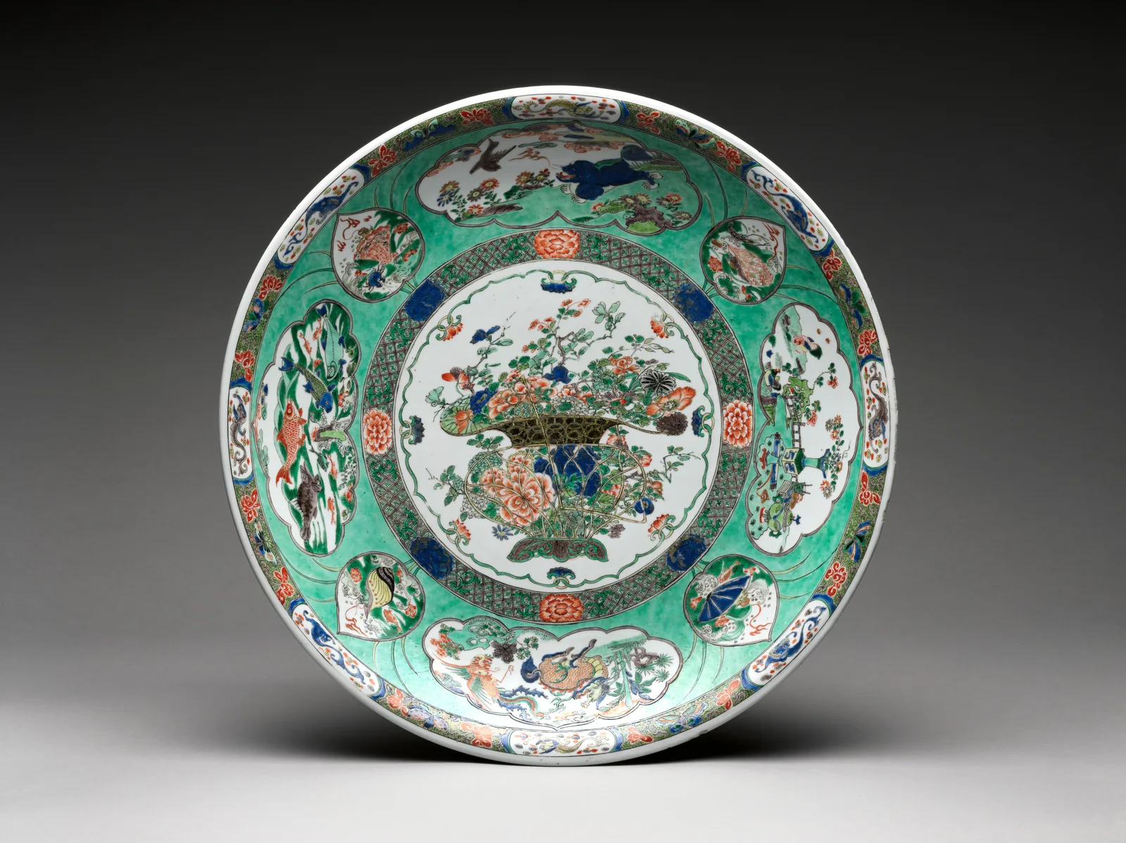 Plate with Basket of Auspicious Flowers